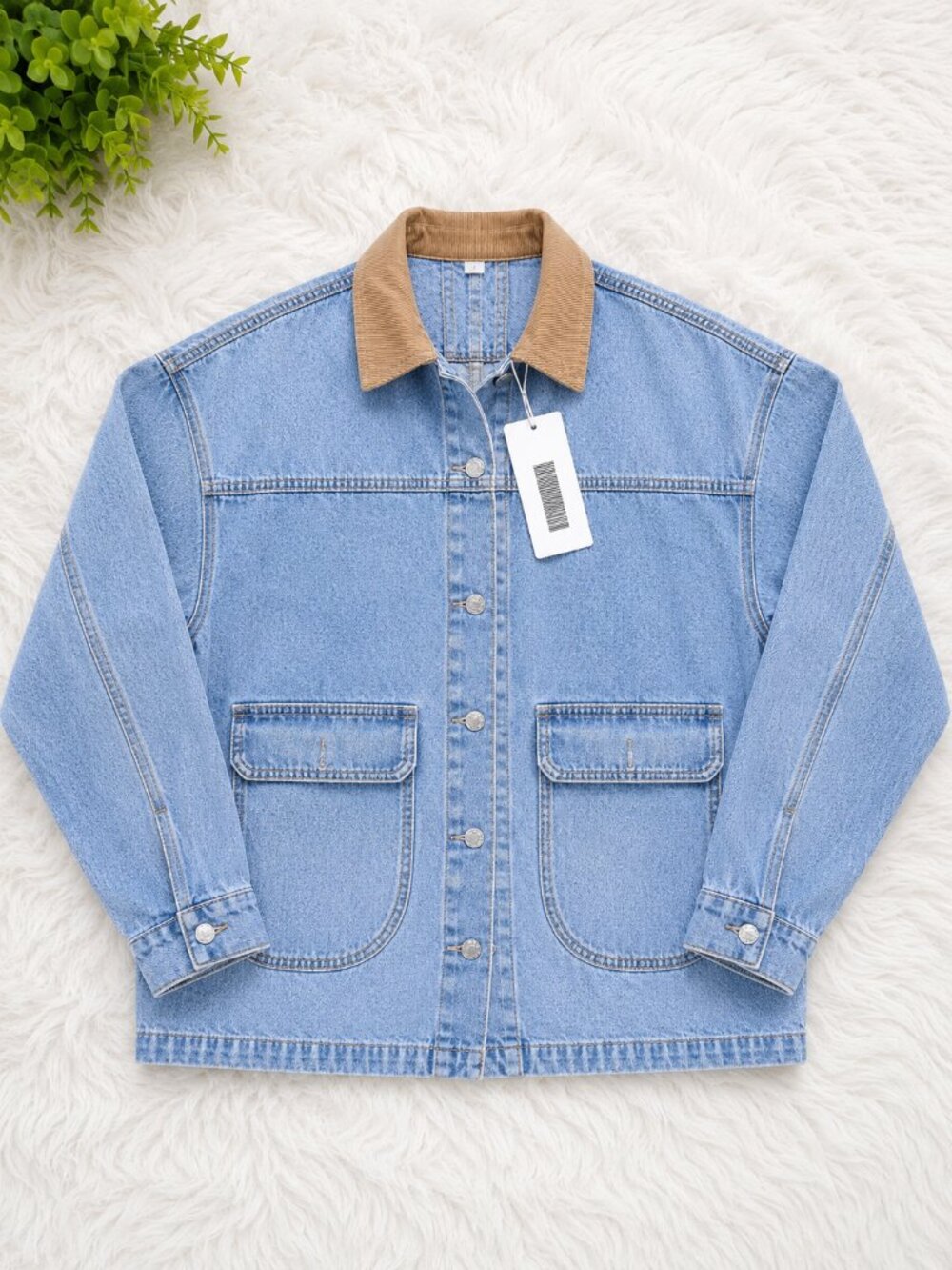 Light Wash Denim Jacket with Contrast Collar